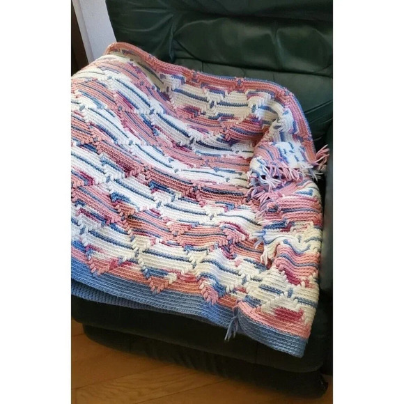 Crocheted Afghan Blanket Throw Handmade 63x48 Inches Granny Cottage Core - Picture 1 of 9